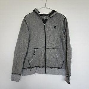 Connor Mens Distressed Cotton Hoodie Stripe Grey Black Zip